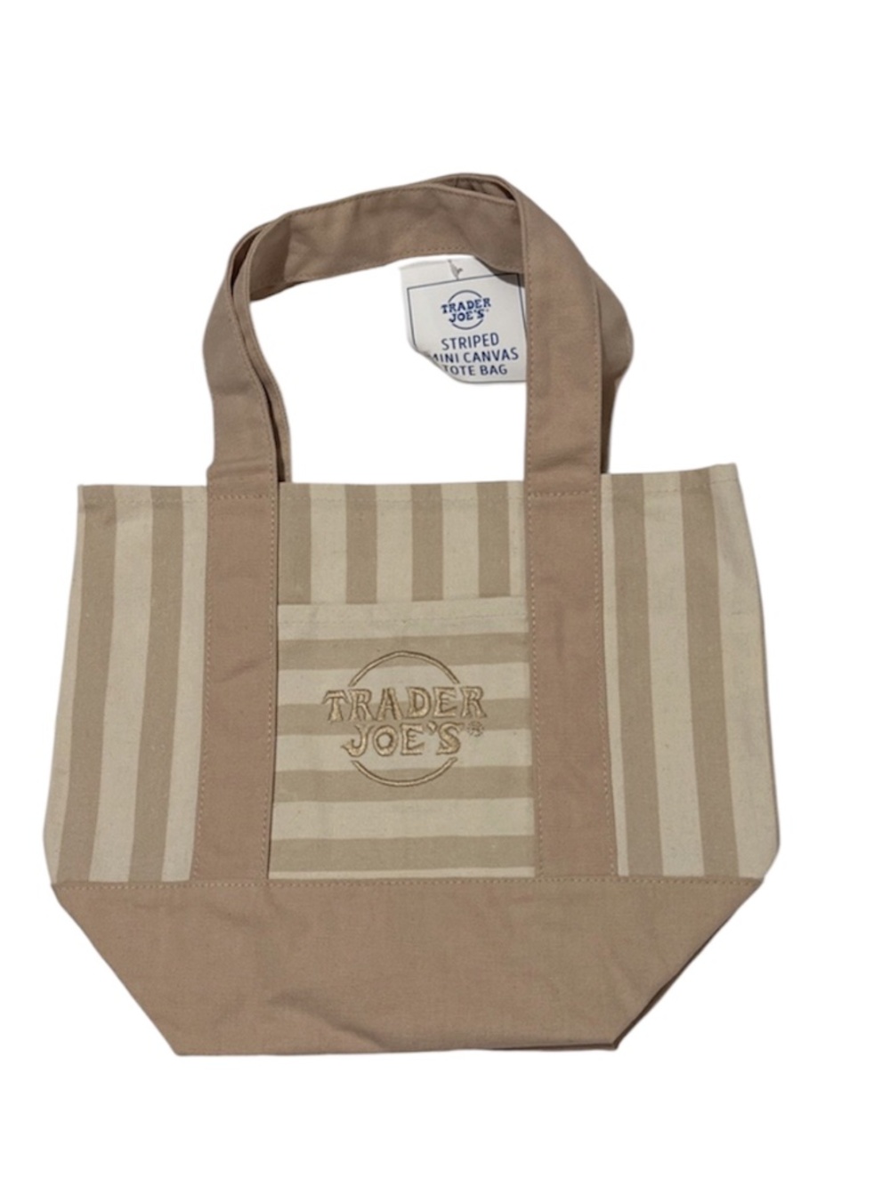 Trader Joe’s Tan/Beige Striped Canvas Mini Tote Bag Limited Summer 2026 NWT!